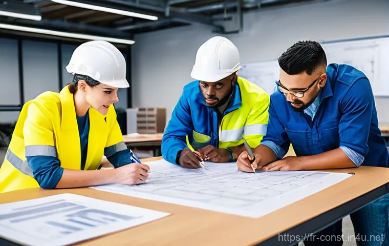 시공 분야 직무 적성 검사 소개 - **Prompt:** A modern training room where a diverse group of construction professionals is engaging w... 시공 분야 직무 적성 검사 소개 - **Prompt:** A modern training room where a diverse group of construction professionals is engaging w...