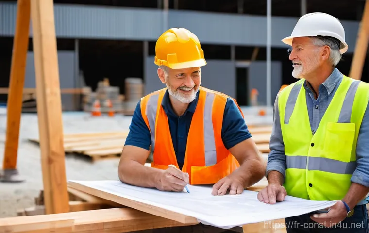 건축 시공 현장에서의 협업 문화 - **Modern BIM-Integrated Construction Site Meeting:** A diverse team of five construction professiona... 건축 시공 현장에서의 협업 문화 - **Modern BIM-Integrated Construction Site Meeting:** A diverse team of five construction professiona...