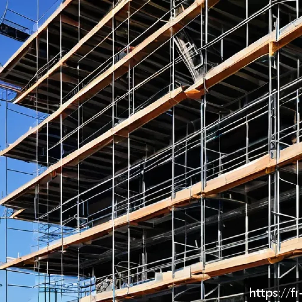 건축 시공 관련 콘텐츠 제작법 - A high-resolution professional photograph of a modern construction site in France during daytime, fe...
